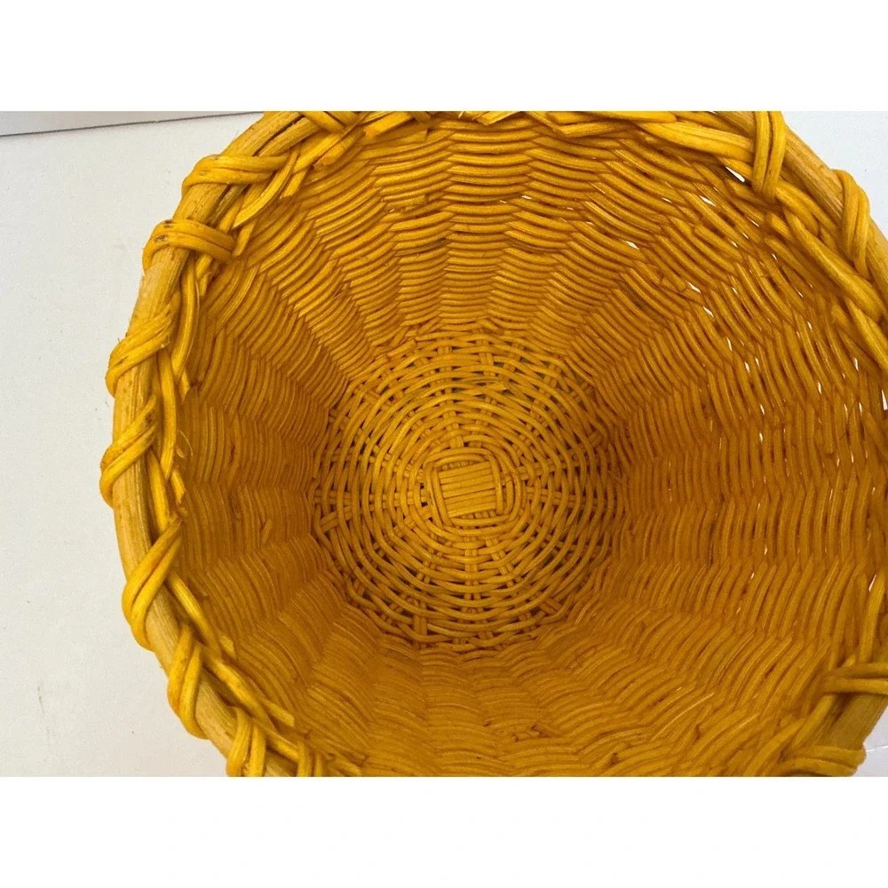Yellow Wicker Basket Woven‎ Small Round Storage Boho Decor 6.5 Inch